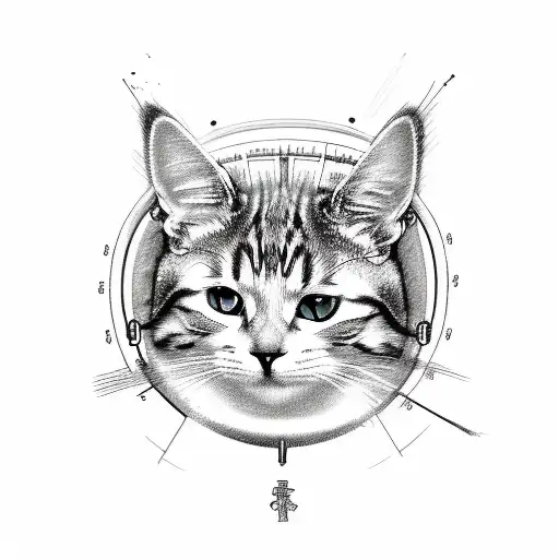 A Sketch-style Tattoo Of A Music Sheet With A Cat Sitting On Top Of A Guitar