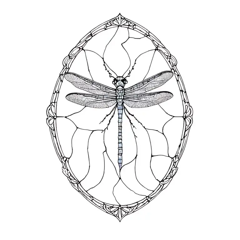 Gothic Stained Glass Window With A Dragonfly Design