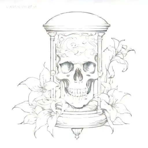 Skull Hourglass With Spider Lilies Coming Out