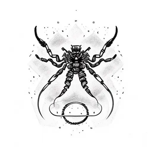 A Sketch-style Tattoo Featuring A Scorpion And A Sagittarius Symbol Intertwined