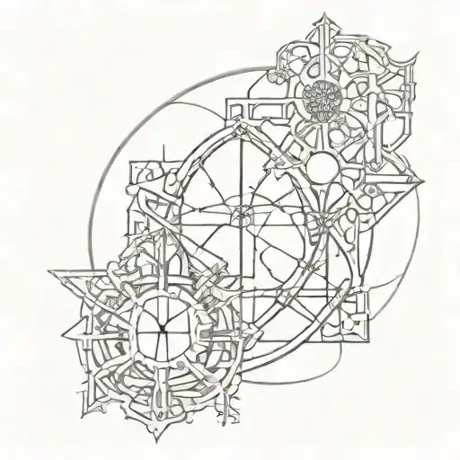 A Dark Cyber Sigil Incorporating Elements Of Gothic Architecture