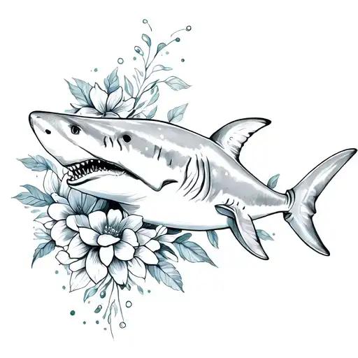 Shark For Women And Flowers Surrounding