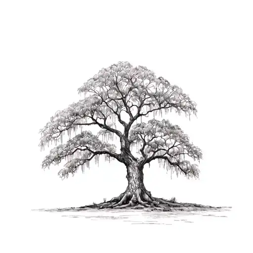 Realistic Live Oak Tree With Spanish Moss