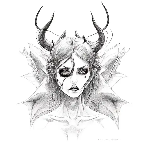 A Detailed Portrait Of A Hauntingly Beautiful Succubus With Demon Horns