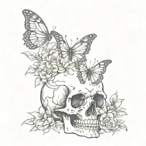 Skeleton Hand And Butterfly And Flowers