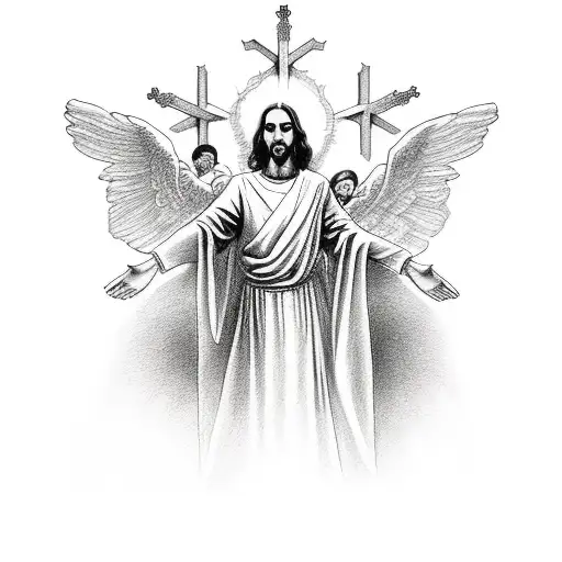 Jesus With Angels And Heaven Stairs Full Sleeve