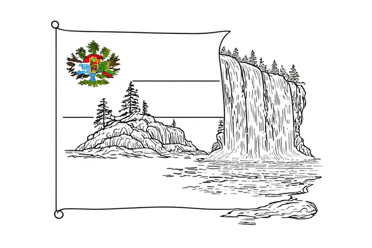 Newfoundland Flag With A Waterfall Surrounded