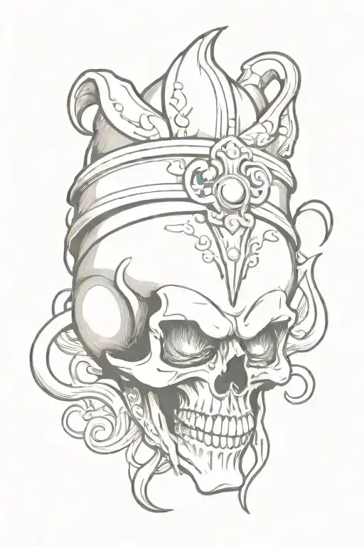 Jester Skull With Smoke Swirling And One Of The Eyes Is The 8 Ball Prison Style