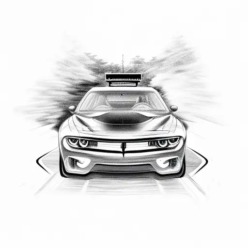 A Driver Racing A Hellcat Car With Flames Trailing Behind