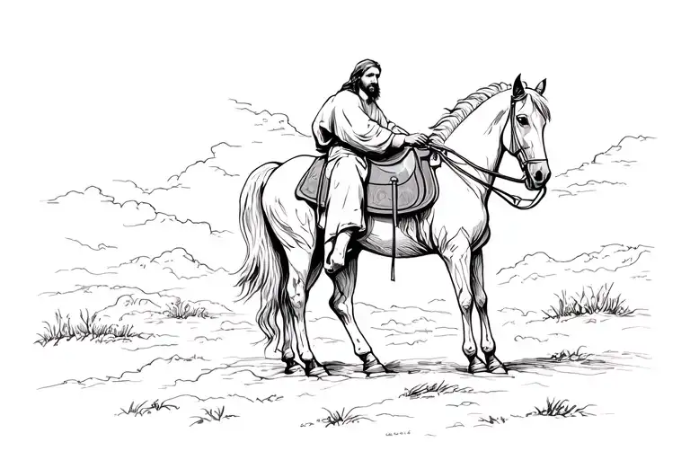 Jesus Putting A Saddle On A Horse