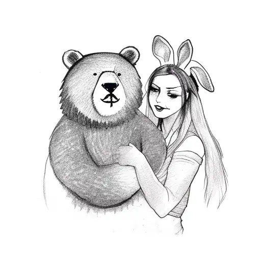 Male In Bear Costume Holding Woman In Bunny Costume