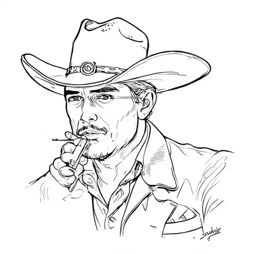 Full Cowboy Lighting Up Cigarette