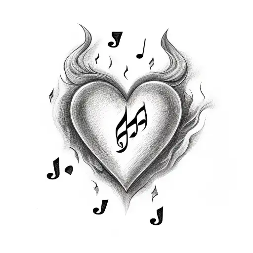 Heart In Flames With Music Notes
