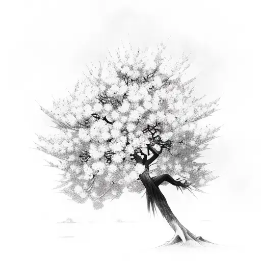 A Realistic Sakura Tree With Colorful Anime Characters Climbing On The Branches