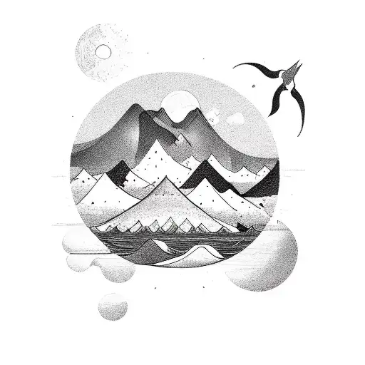 Sea And Sun With Mountain