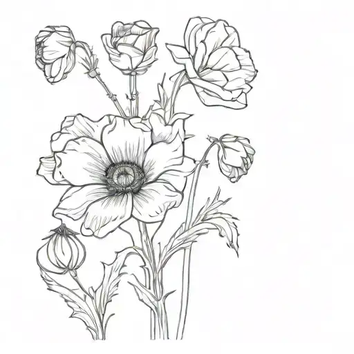 Minimal Single Flowers In Line Poppy Rose And Snow Drop