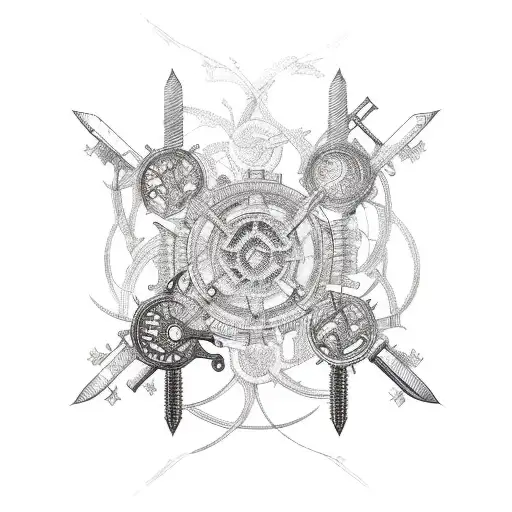 An Intricately Designed Sword With Gears And Circuitry Intertwined