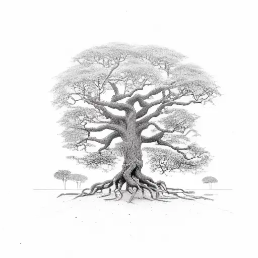 Oak Tree With Big Strawberry Inside The Roots