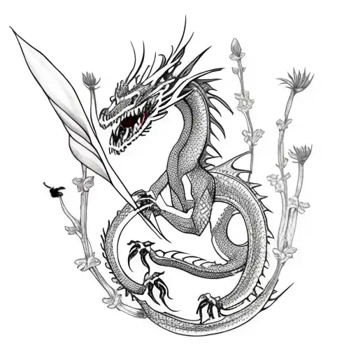 Dragon With Bird Of Paradise Flower