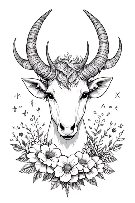 Capricorn Zodiac Sign With Flowers And Moon Elements