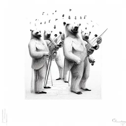 A Colibri Conductor Leading An Orchestra Of Bear Musicians