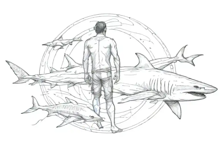 Freediver Gracefully Facing A Shark