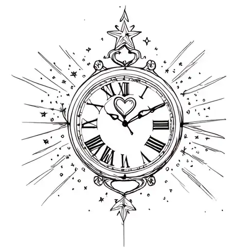 Clock With Heart With Star