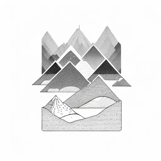 Mountains And A Small Red Sunrise In Minimal Line Arts