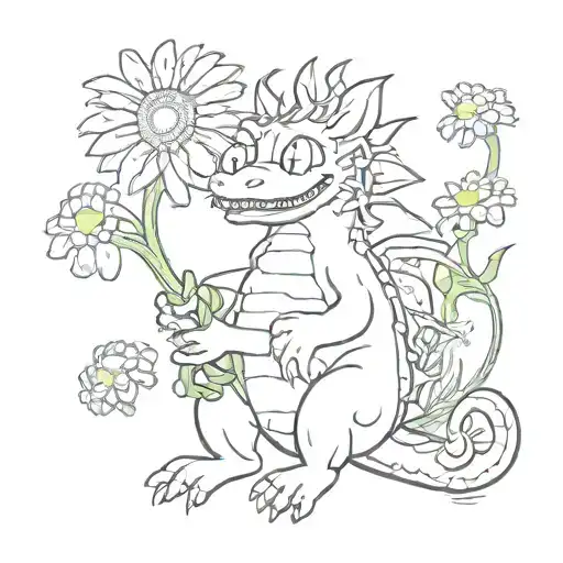 Simon's Cat Style Dragon Holding A Daisy In His Paw