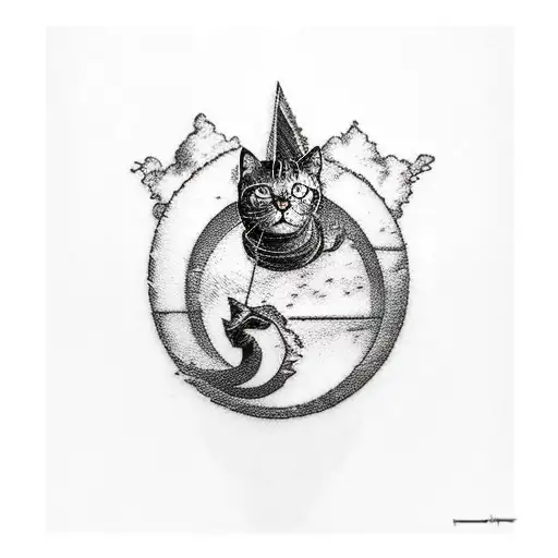 A Tattoo Of A Cat Riding A Motorcycle Through A Pink Floyd Album Cover