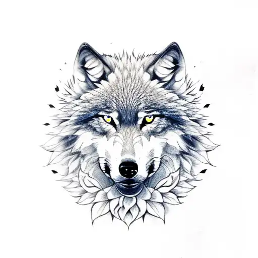 Wolf Face With Sunflowers And Rosessleeve