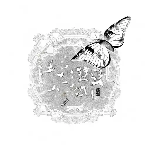 Chinese Lettering With Butterfly's Surrounding It