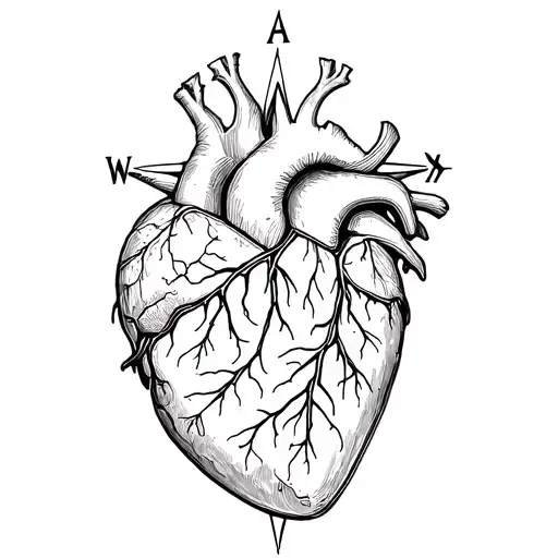 Anatomical Heart With A Compass Rose