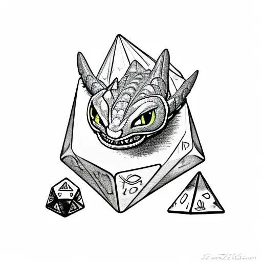 Toothless Night Fury Curled On Top Of A D20 Dice