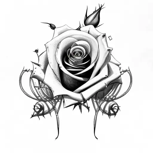 Music With Rose & Thorns Pin Up Girl Barb Wire