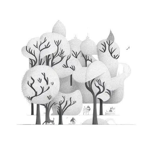 A Mystical Forest With Floating Books And Musical Instruments