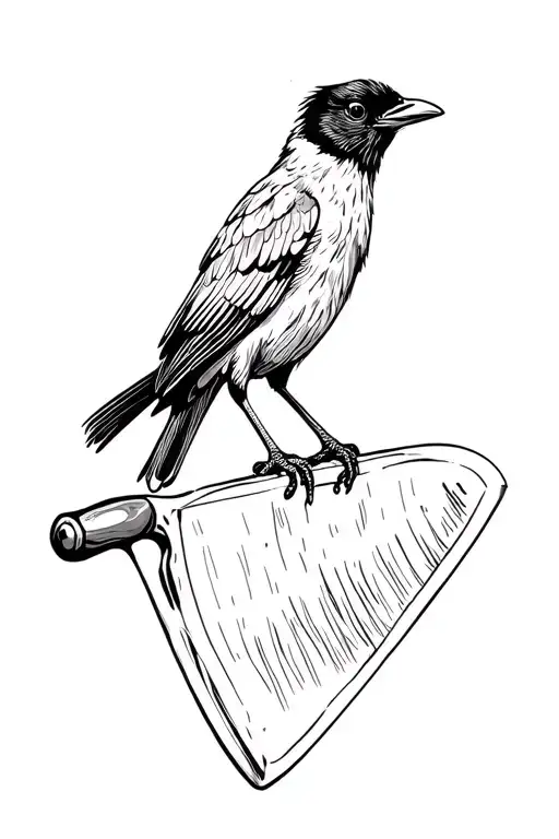 Black Bird Sitting On A Meat Cleaver