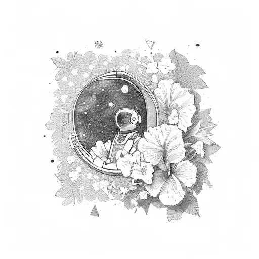 An Astronaut Floating Among Colorful Hibiscus Flowers In Space