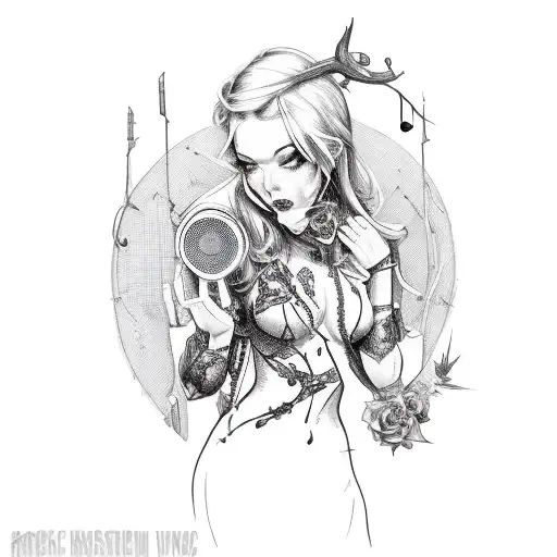 Music With Rose & Thorns Pin Up Girl Barb Wire