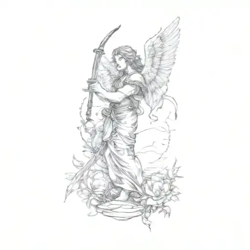 Biblical Accurate Angel Holding A Sword With Birds