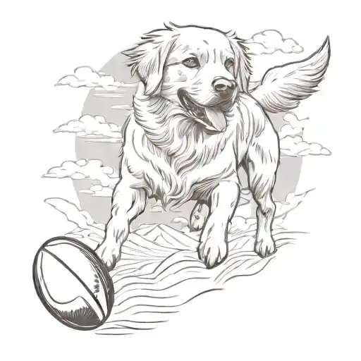 Golden Retriever Playing Rugby On A New Zealand Landscape Background