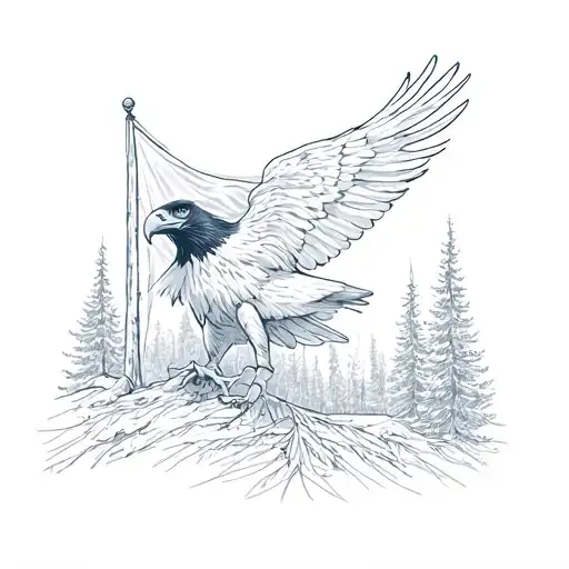 American Flag Woods Pine Trees Eagle