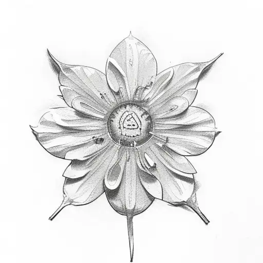 A Sketch-style Tattoo Depicting A Four Leaf Clover Surrounded By Aster Flowers