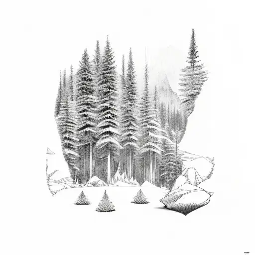 A Pine Tree Forest With Mountains