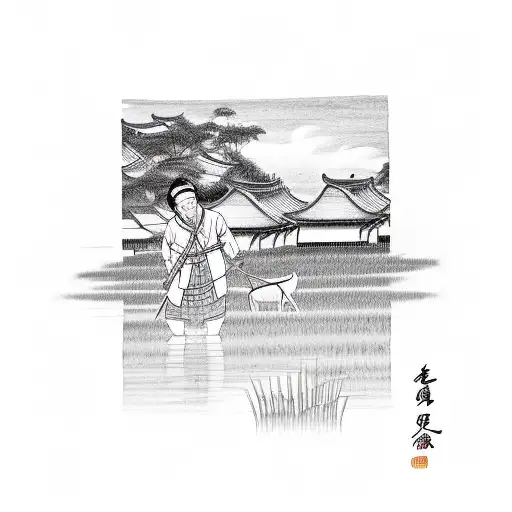 Chinese Farmer And Rice Farm