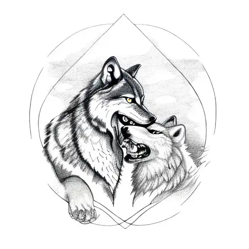 Wolf And Dragon Forming A Heart