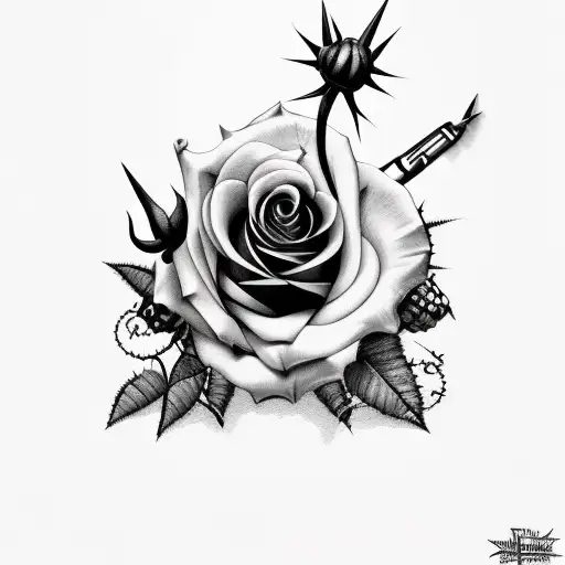 Music With Rose & Thorns Pin Up Girl Barb Wire