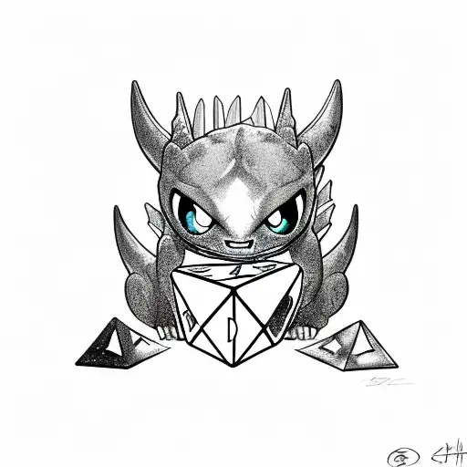 Toothless Night Fury Curled On Top Of A D20 Dice