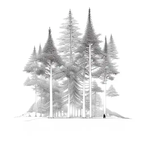 A Pine Tree Forest With Mountaisn