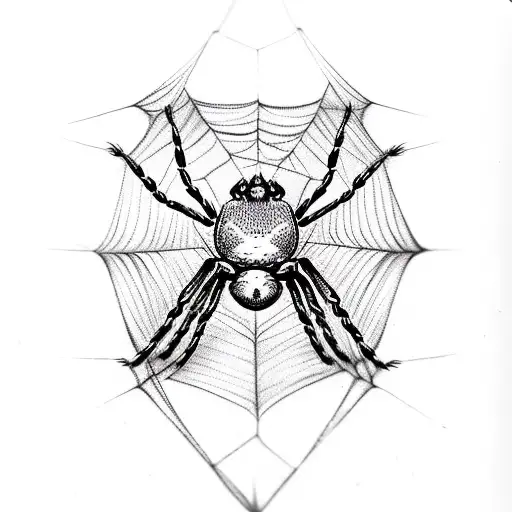 A Spider Web With Asymmetrical Lines And With Eyes